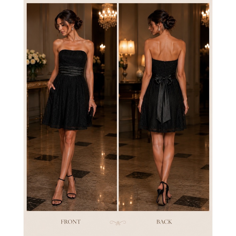 Wishes Wishes Wishes Black Lace Strapless Dress with Pockets 14W
